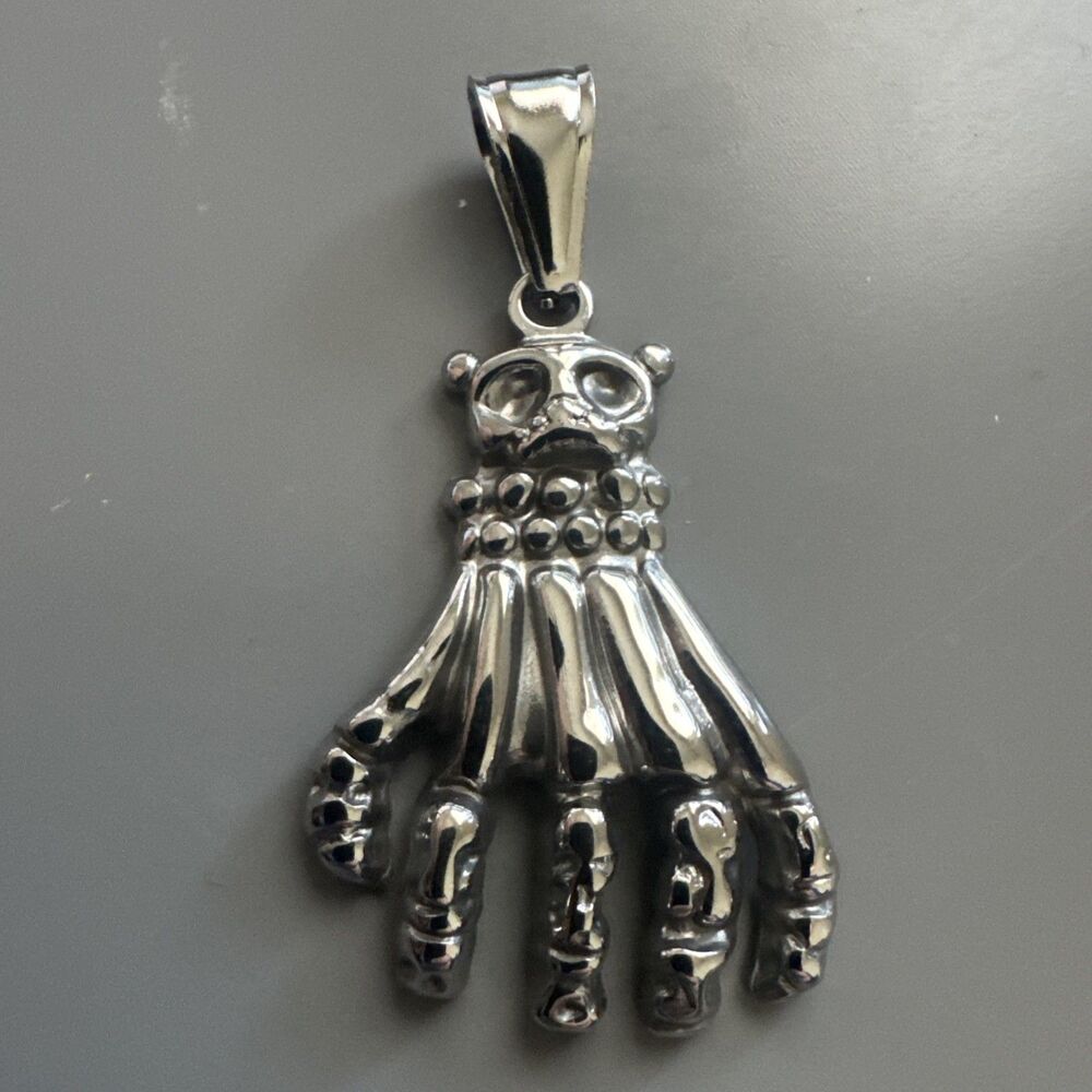 Hand Skeleton Skull Pendant 24 Inch Chain Stainless Steel Viking Gothic Unisex